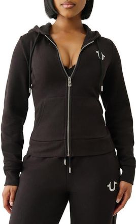 True Religion Classic Zip Hoodie in Jet Black at Nordstrom, Size Large