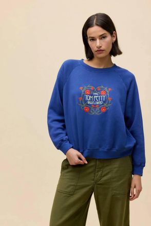 Daydreamer Tom Petty Wildflowers Shrunken Raglan Sweatshirt In Blue Quartz