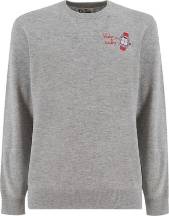 MC2 Saint Barth Gebreide Trui met Geborduurd Logo - Heren - Ronde hals truien - Grijs - XL - Wol - Truien & Vesten
