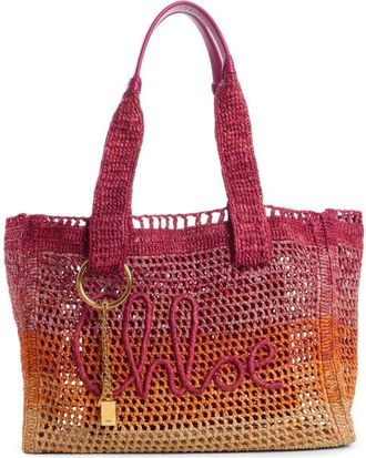 Chlo&eacute; Summer Banana Ombr&eacute; Crochet Raffia Tote Bag in Multicolor Orange at Nordstrom