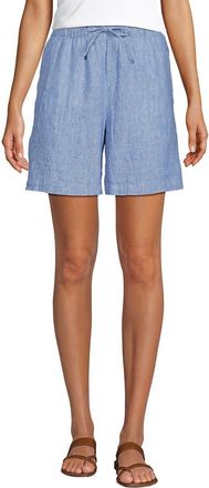 Lands End Linen High Rise Pull On 7 Shorts in Soft Blue Linen at Nordstrom, Size Medium