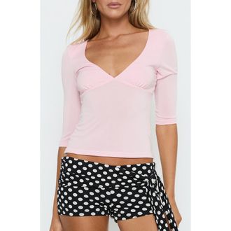 Princess Polly Back to Friends V-Neck Top in Pink at Nordstrom, Size 12