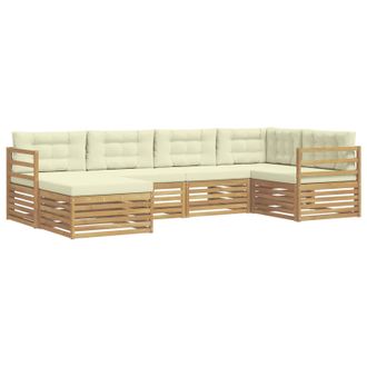 vidaXL Conjunto De Sof&aacute;s De Exterior 6 Pcs Blanco Y Crema Poli&eacute;ster Vidaxl