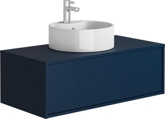 Vente-Unique Mueble de baño flotante en color azul noche con lavabo redondo - 94 cm - TEANA II