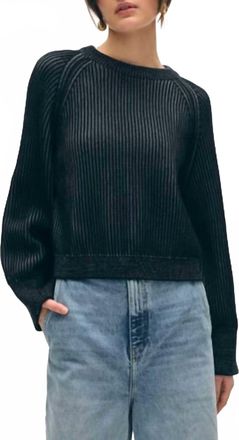 White + Warren Organic Cotton Plaited Crewneck Sweater In Black/stone