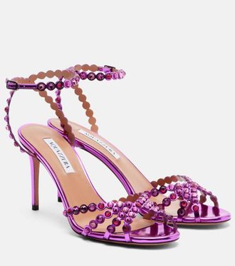 Aquazzura Tequila crystal-embellished metallic leather sandals