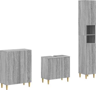 vidaXL Juego De Armarios De Ba&ntilde;o De 3 Piezas Delft Sonoma Gris Vidaxl