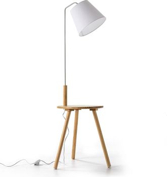 Els Banys Lámpara de pie tripodal madera y pantalla textil blanco