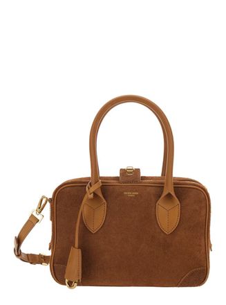 Golden Goose Vita Brown Handbag With Laminated Logo In Suede Woman