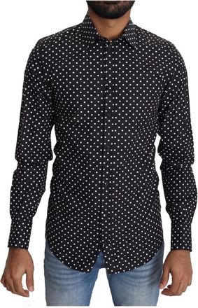 Dolce & Gabbana Polka Dot Katoenen Overhemd - Heren - Casual Overhemden - Zwart - XS - Katoen - Overhemden