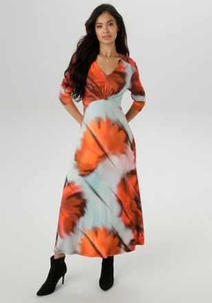 Aniston Midikleid ANISTON SELECTED, Damen, Gr. 36, N-Gr, silber (rot, silber, anthra, rosa), Single Jersey, Obermaterial: 95% Viskose, 5% Elasthan, bedruckt, 