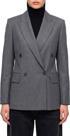 Max Mara Grey Solid Peaked Lapel Blazer