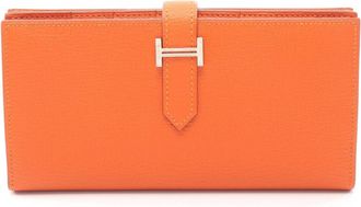 Herm&egrave;s Orange Chevre Leather Leather Long Wallet (Bi-Fold) (Pre-Owned)