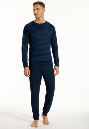 Schiesser Schlafanzug UNCOVER BY SCHIESSER Uncover Nightwear, Herren, Gr. 48, 804, blau, Single Jersey, Obermaterial: 100% Baumwolle, bequem lang, Rundhals, Hom