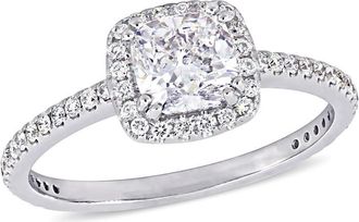 Amour 1 1/3 CT TW Cushion-cut Diamond Halo Engagement Ring In 14K White Gold