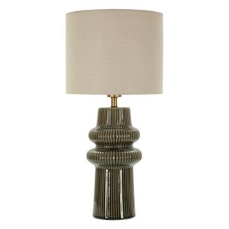 Mauro Ferretti L&aacute;mpara de mesa de cer&aacute;mica verde con pantalla beige, &oslash; 30x64,5 cm