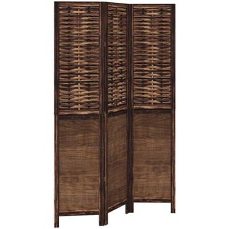 vidaXL Room Divider 3 Panels Dark Brown Solid Wood Paulownia vidaXL