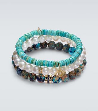 Sydney Evan Set of 3 14kt gold bracelets with gemstones