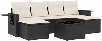 vidaXL Vidaxl - Set De Comedor De Jard&iacute;n 7 Pzas Y Cojines Rat&aacute;n Sint&eacute;tico Negro