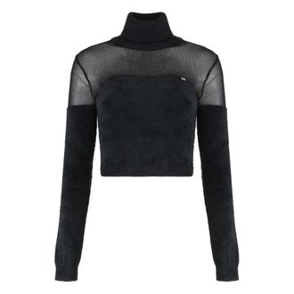 Elisabetta Franchi Turtlenecks, female, Black, Size: M Turtleneck Top with Jewel Logo