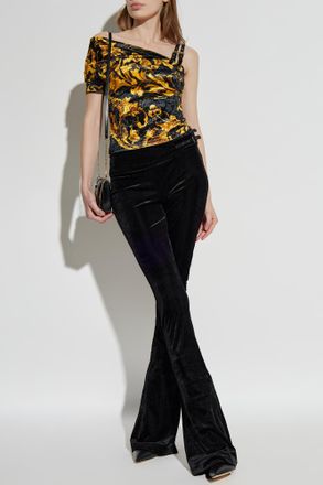 Versace Jeans Couture Velvet Off-shoulder Top, Womens, Yellow
