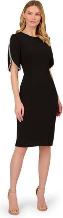 Adrianna Papell Knit Crepe Pearl Midi Dress Womens Dress Black : 12, Elastane/Polyester