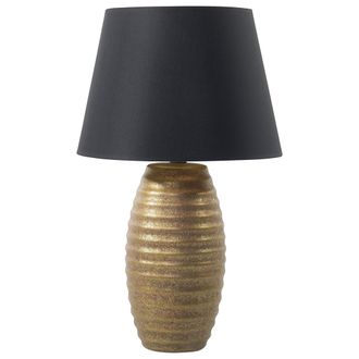 Beliani Beliani - L&aacute;mpara De Mesa Con Pantalla De Cono De Tela Negra Con Base De Cer&aacute;mica Dorada Ebro