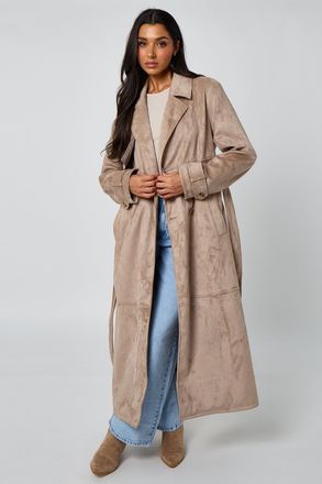 Urban Bliss Womens Stone Suede Trench Coat - Size 12 UK