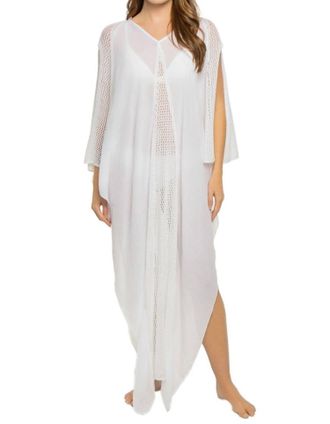 Elan Crochet Long Sleeve Caftan In White