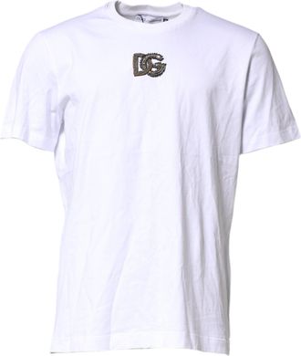 Dolce & Gabbana White Cotton Dg Logo Embroidery Men T-Shirt