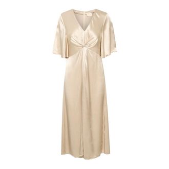 Soaked In Luxury Groene Midi Jurk met Ruches Mouwen - Dames - Casual kleedjes - Beige - L - Kleedjes