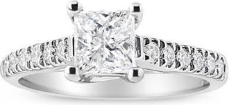 House of Brilliance 14K Gold 1 1/5 Cttw Princess Diamond Classic Engagement Ring in White Gold at Nordstrom, Size 7