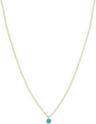 Zo&euml; Chicco 14K Gold Bezel Birthstone Necklace in Yellow Gold/Turquoise at Nordstrom, Size 16 In