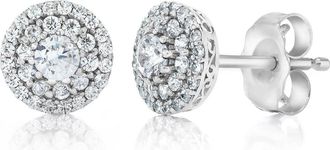 Pompeii3 Double Halo Diamond Screw Back Studs 1/2 Carat TW 14K White Gold
