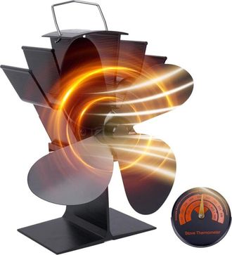 OEM Ventilador De 4 Aspas Para Estufa De Le&ntilde;a Con Term&oacute;metro - Quemador De Chimenea Alimentado Por Calor