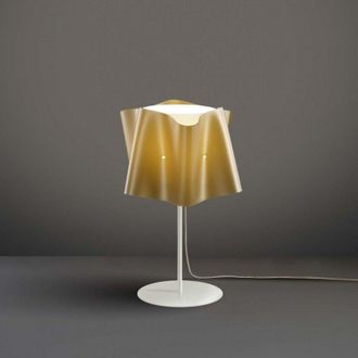 Linea Zero Linea Zero - L&aacute;mpara De Mesa Con Base Y Tija De Metal Pantalla Folio Oro Di&aacute;metro 25x H37 Cm