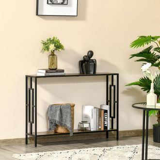 HOMCOM Industrial Console Table With Storage Shelf - Narrow Hallway Dressing Desk With Metal Frame For Living Room - Bedroom - Rustic Brown Black - Home Livi