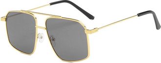 Generic Square Men Metal Sunglasses Women Large Frame Outdoor Sun Glasses(Gold)