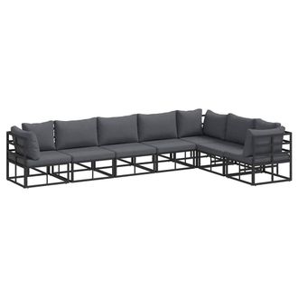 Berkfield Home Garden Sofa Set with Cushion with Pillow 7 pcs Black Aluminium