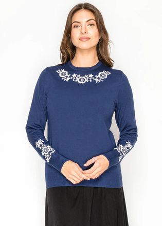 YAL New York Navy Knit with White Floral Detail