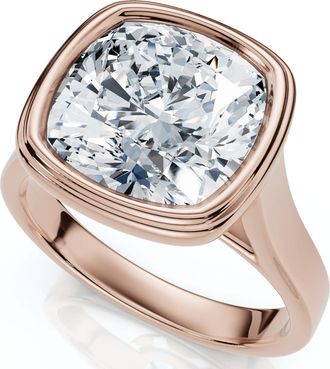 Pompeii3 Ceritifed 4Ct Eloise Cushion Cut Bezel Set Diamond Engagement Ring 14k Gold Lab