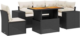 vidaXL Set De Sof&aacute;s De Jard&iacute;n 6 Piezas Y Cojines Rat&aacute;n Sint&eacute;tico Negro Vidaxl