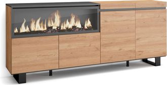 Skraut Home Skraut Home - Aparadores Para Sal&oacute;n, Gran Capacidad De Almacenaje, 210, 4 Puertas, Chimenea El&eacute;ctrica Xxl, Dise&ntilde;o Industrial, Estilo Moderno, Roble