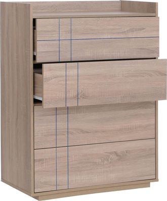 Hhg [nunca Usado] C&oacute;moda Hhg-862, Aparador, 4 Cajones Con Apertura Por Presi&oacute;n, Mdf 107 X 80 X 40 Cm, Acabado Roble Sonoma