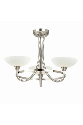 Netlighting Cagney 3 Light Semi Flush Multi Arm Ceiling Light Satin Chrome White Painted Glass with Faint Line Pattern G9 in Grey