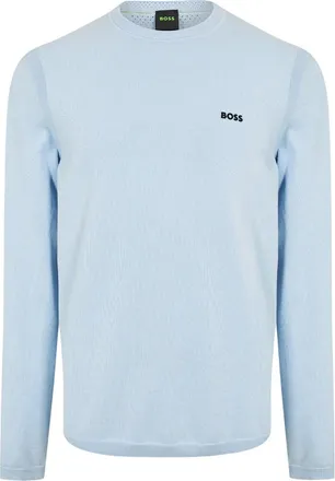 HUGO BOSS Heren Geborduurde Logo Crew Hals Trui (Blauw)