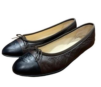 Chanel Black Leather Ballet Flats Size 40.5