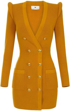 Elisabetta Franchi Kleedjes, Dames, Geel, L, Mini jurk in gebreide stof met 3D-details