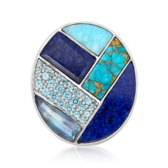Ross-Simons Tonal Blue Multi-Gemstone Inlay Ring With Sapphire and. Swiss Blue Topaz in Sterling Silver