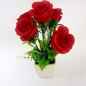 Trade Shop Trade Shop - Pianta Rosa Rosse Vaso Bianco Ceramica H29cm Fiori Decorazioni Casa Ufficio